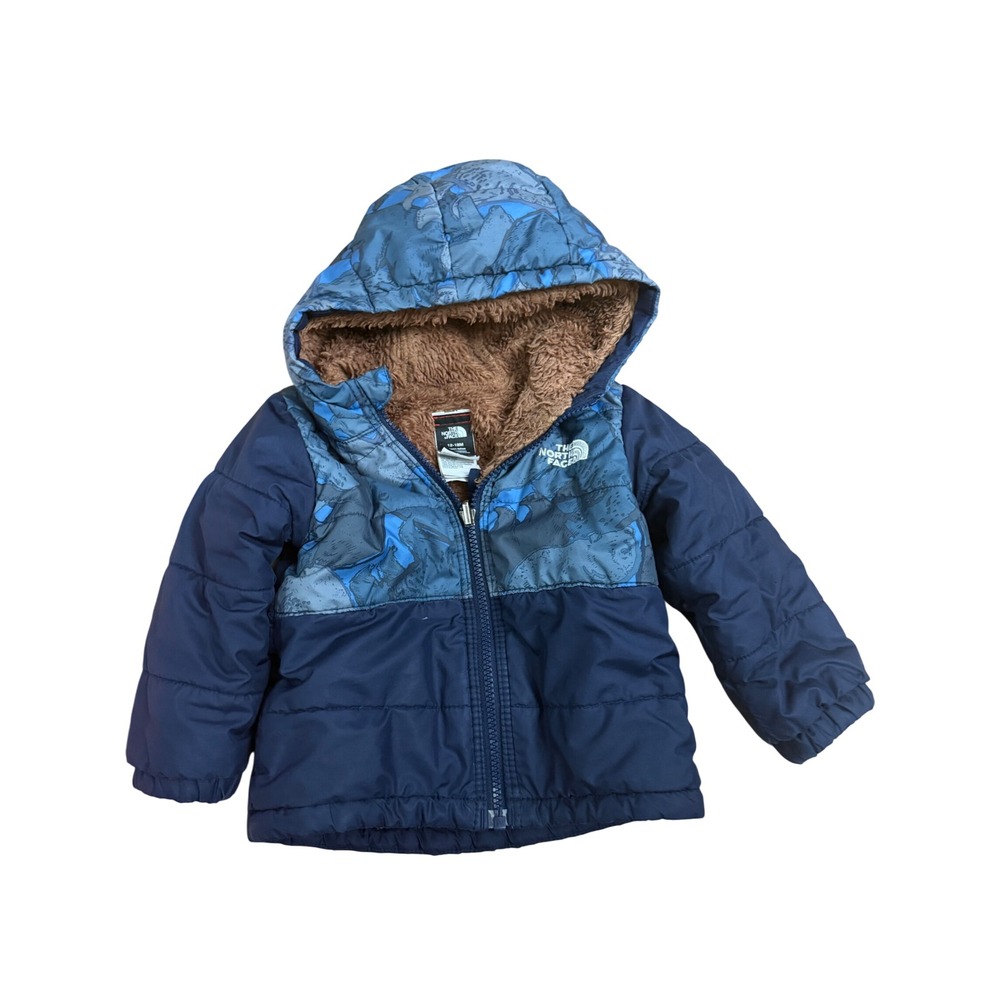 The North Face Infant 12-18M Blue Camo Sherpa Lined Hooded Puffer Jacket